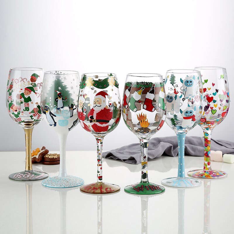Verres à vin artificiels en verre cristal, de noël limité, peint à la main, père noël, licorne, tasse peinte