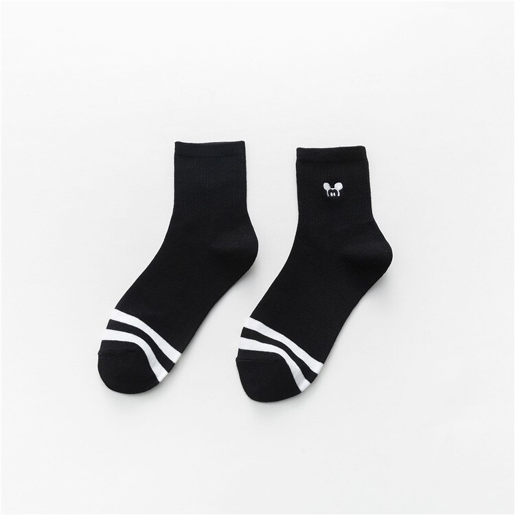 Jesienne i zimowe nowe bawełniane skarpetki studenckie, czarno-białe skarpety kreskówkowe myszy. Skarpetki damskie w paski Harajuku: 5