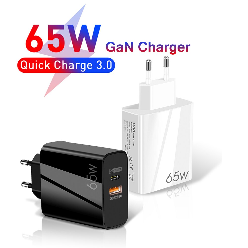 Chargeur GaN 65W PD 3.0 USB type-c, Charge rapide, Portable, pour MacBook, ordinateur Portable, iPad, iPhone 13/12 Pro Max, Xiaomi, Samsung