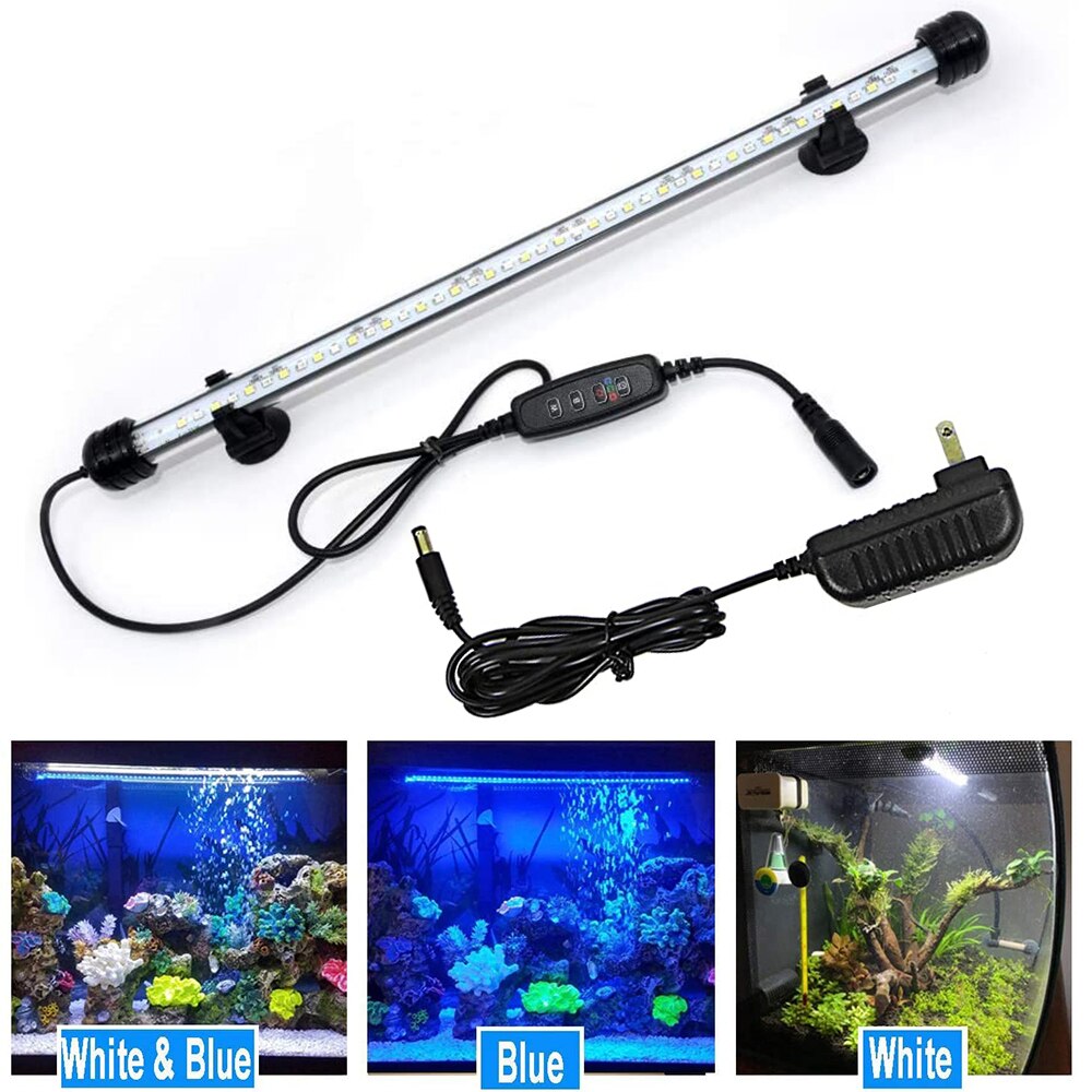 Submersible LED Aquarium Light Waterproof Bar Fish Tank Light Aquatic Plants Grow Light Underwater Timer Auto On/Off Lamp D30: 37cm 42LEDs US Plug