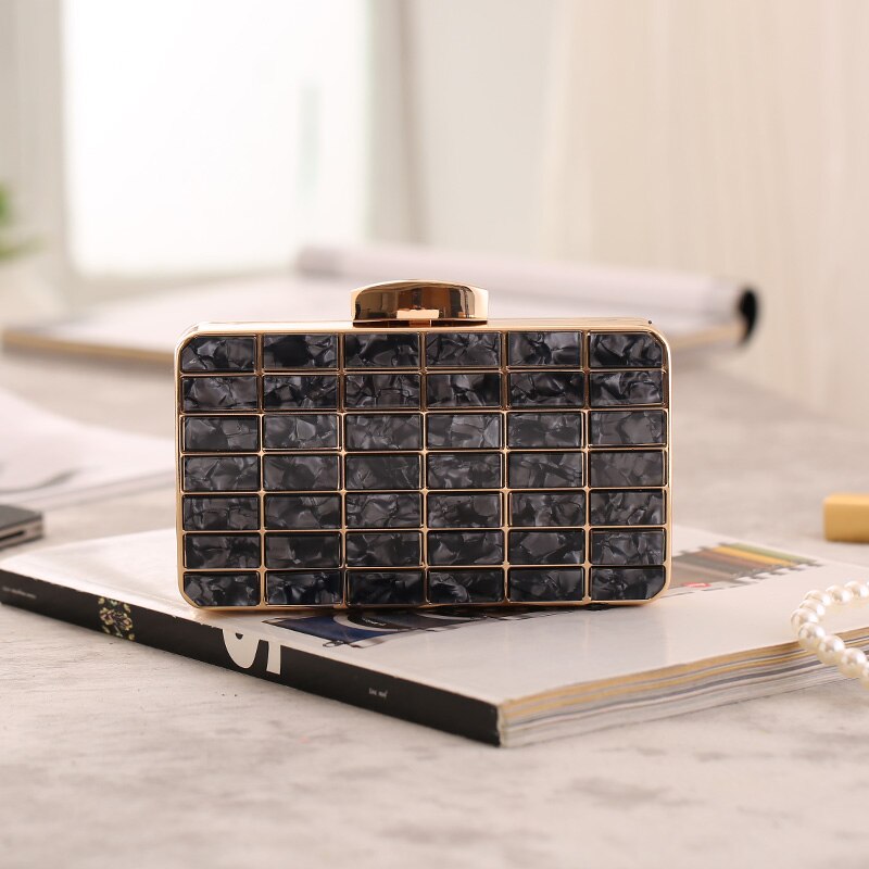 Acrylic Women Clutch Evening Bag purse And Handbags Wedding Bags Chain Shoulder Sling Bag Wallet Bags For Women: Black