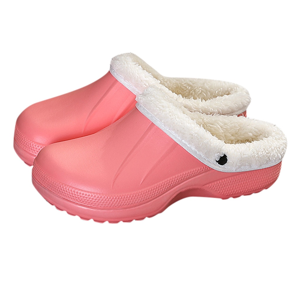Unisex Warm Lined Slippers Home Waterproof Indoor And Outdoor Garden Shoes Stain Resistant Plus Winter Family Couple Slipper