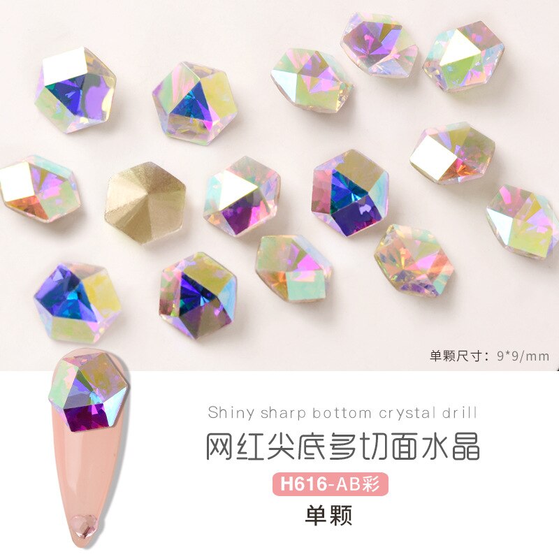 5pcs Crystal Ice Cube Diamond Symphony Shaped Sharp Bottom Crystal Diamond Mirror Kaleidoscope Nail Diamond Accessories