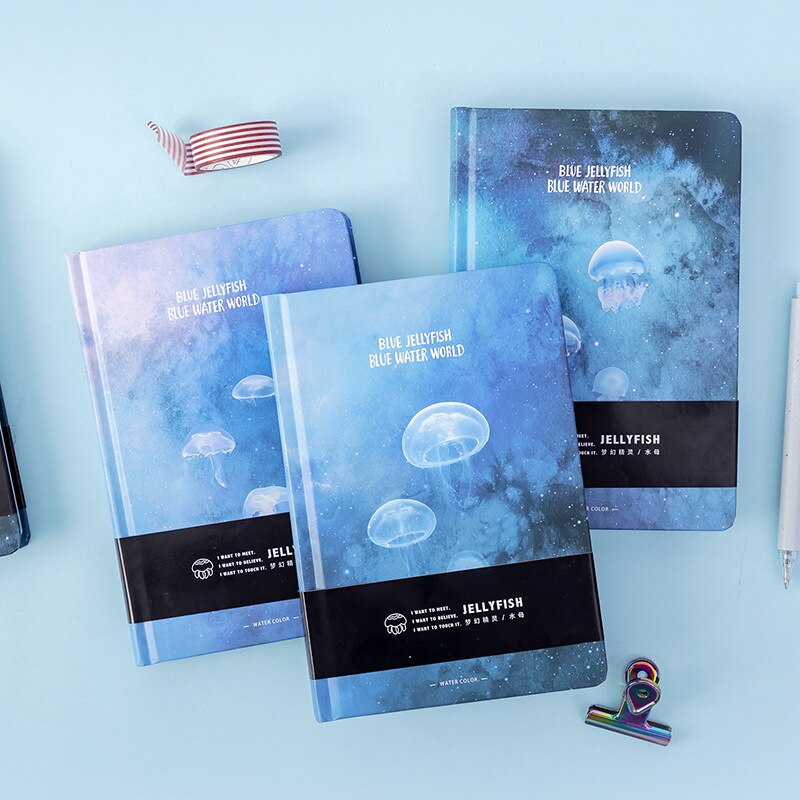 2022 Blue Jellyfish Notebook A5 Blank Color Art Drawing Papers Journal Hard Cover Note Book Korean Stationery