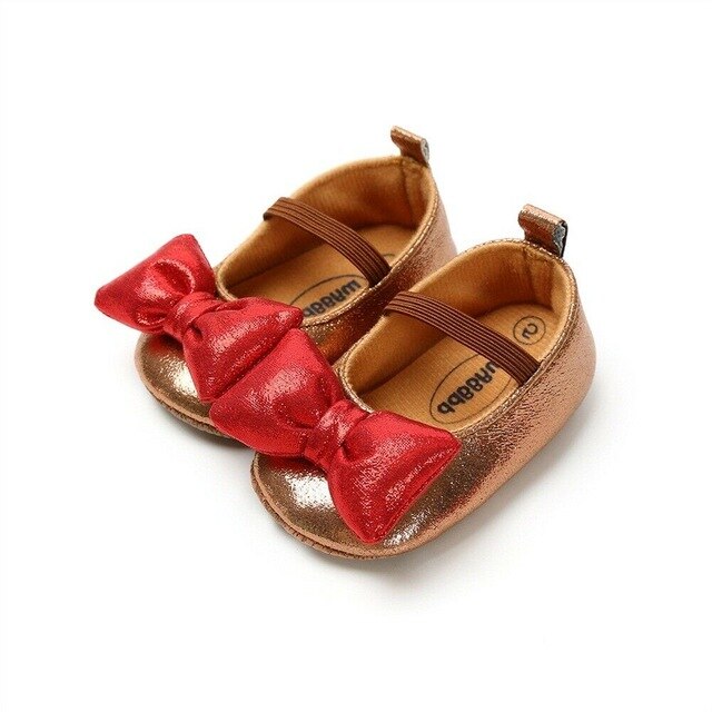 Baby Meisje Prinses Schoenen Soft Sole Crib Lederen Schoenen Kid Peuter Wedding Party Grote Strik Eerste Wandelaars Prewalker 0-18M: Bruin / 7-12 Months