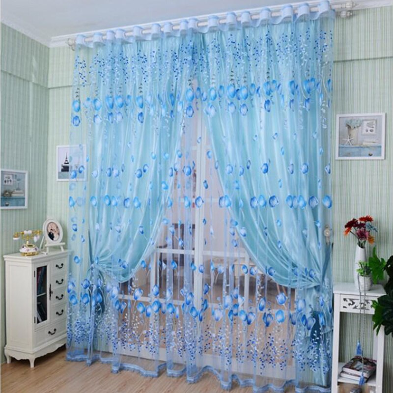 Cortinas de tul de tulipán para dormitorio de niños, visillo moderno de color púrpura para puerta, cocina y ventana, sombreado solar, 100x200cm