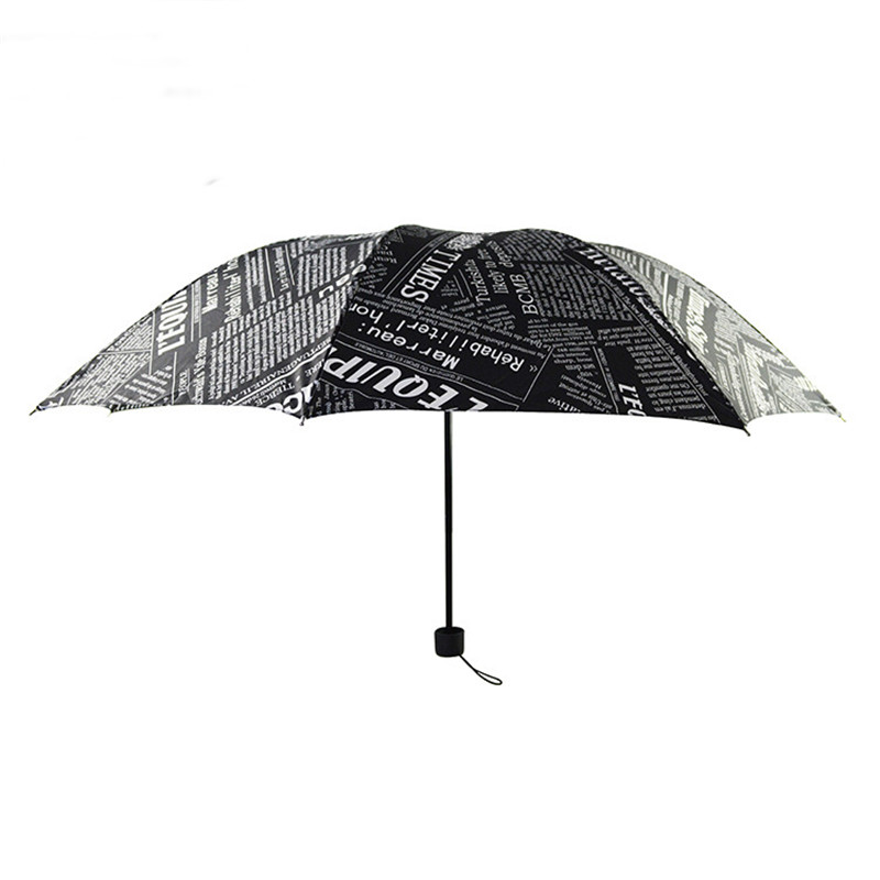 British Wind Black And White Newspaper Umbrella Folding Automatic Umbrella Anti-Uv Sun/Rain Umbrella Parasol: Black