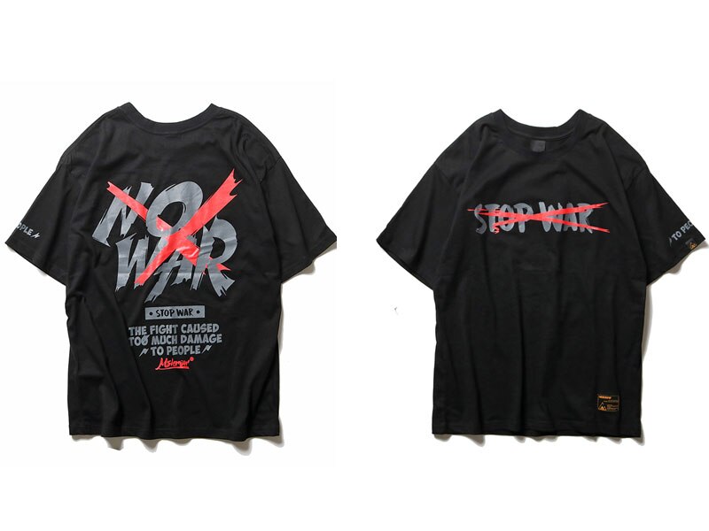 Gonthwid no war trykt t-shirt sommer anti krig tshirts herre hip hop afslappet kortærmede toppe t-shirts streetwear t-shirts: Sort / Asiatiske l