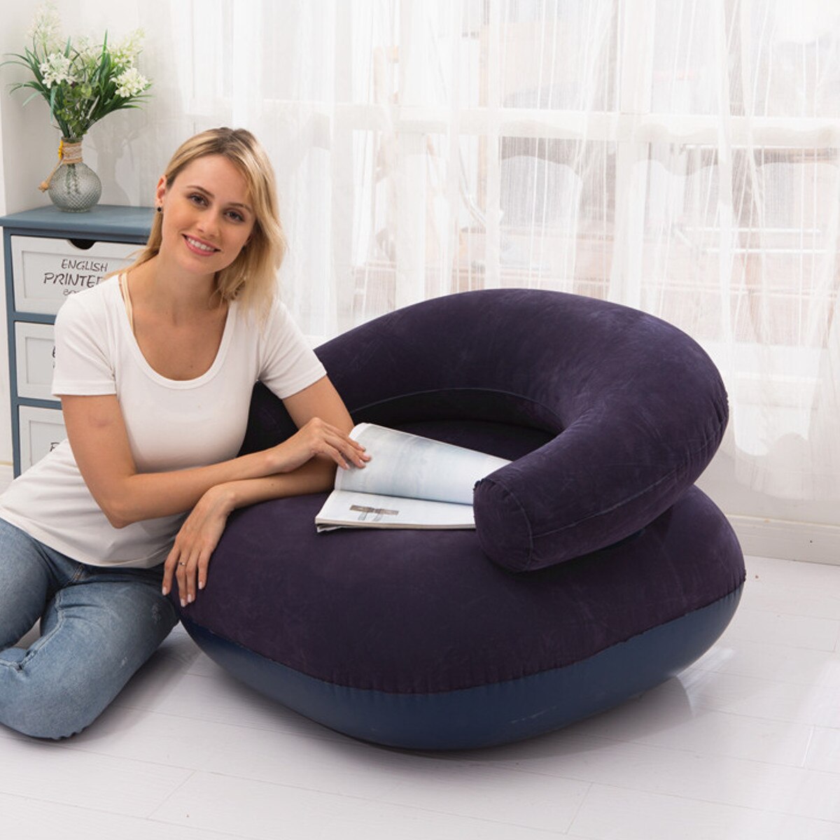 Pvc bärbar lazy uppblåsbar soffa utomhus strand luft bäddsoffa uppblåsbar säng utomhus kontor lunchrast typ u soffor