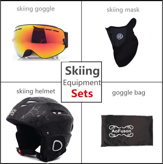 Skihjelm med anti-dug skibrille åndbar hjelm dobbelt lag anti-dug big vision snowboard skibriller skimaske sæt: Nr. .3 / Xl (58cm-61cm)