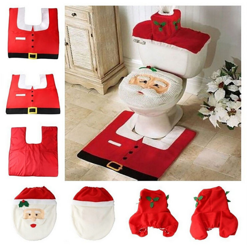 3 Stks/set Kerst Toilet Seat Cover Sneeuwpop Wc Deksel Cover Kerst Decoraties Voor Huis Xmas Navidad Badkamer Decoratie