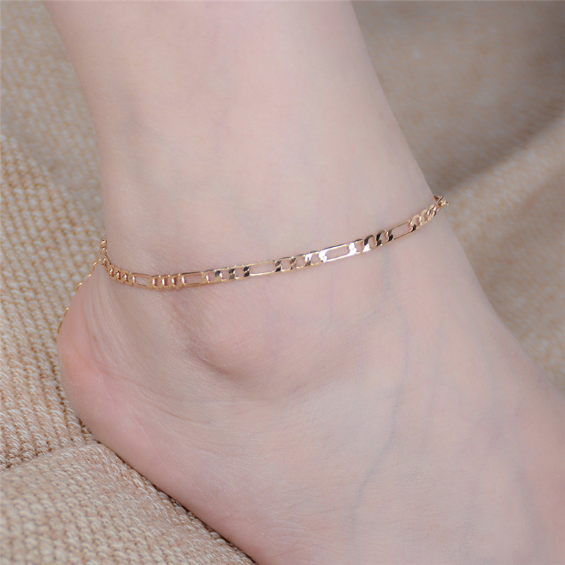 1pc Gold Silver Color Anklet Foot Jewelry Ankle Bracelet Simple Figaro Chain For Female and Male