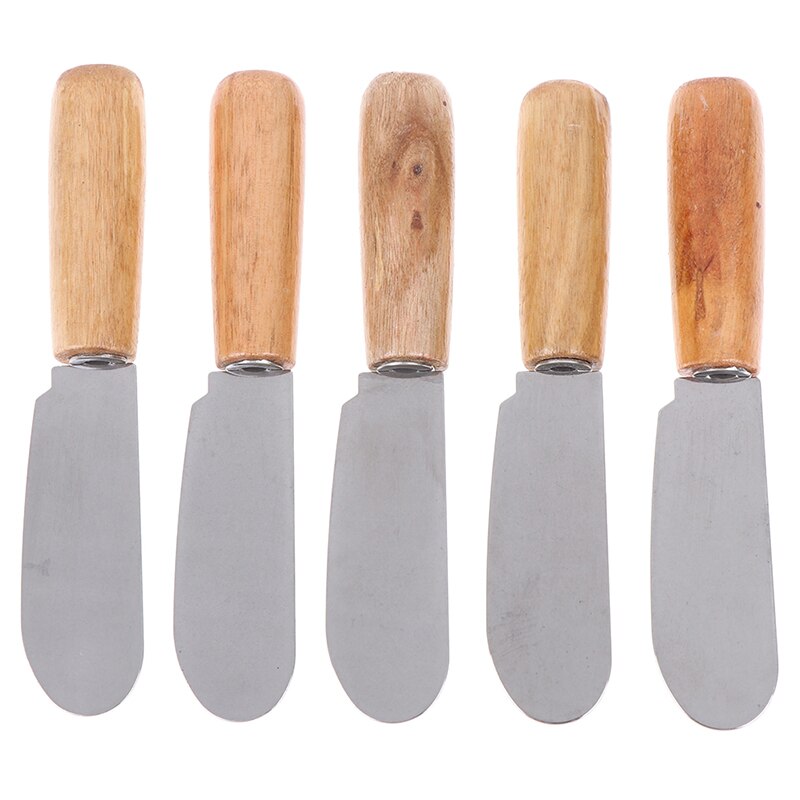 1 st 10.2*2cm mini smörgåsspridare smör ostskärkniv rostfri spatel köksredskap med trähandtag