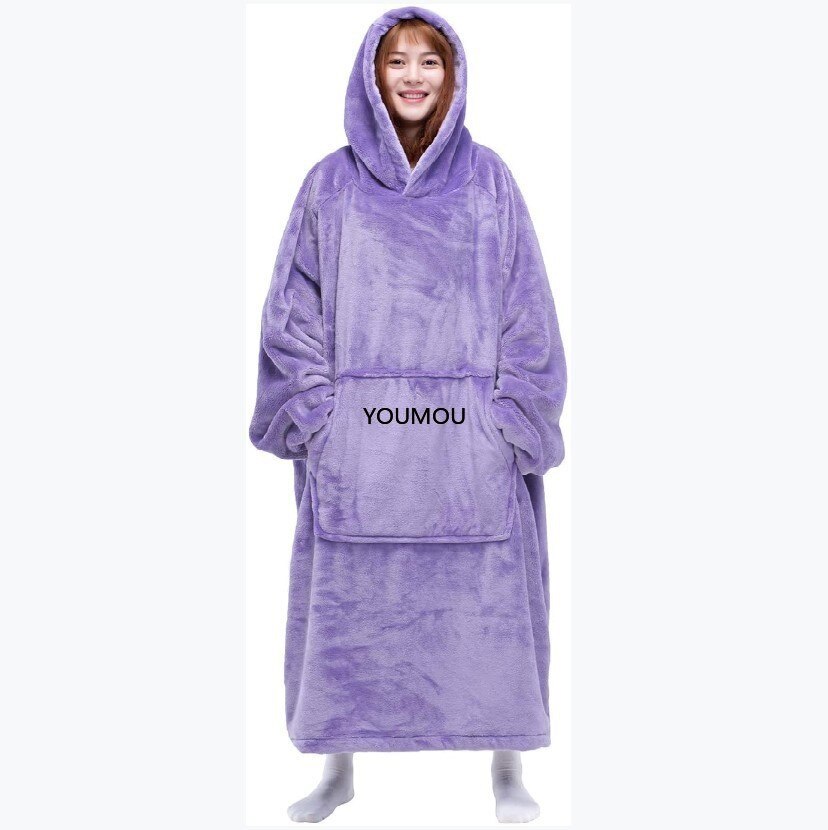 Super Long Oversized Blanket HoodieWinter Hooded Wearable Family TV Blanket with Sleeves Thicken Sherpa Fleece Hoody Sweatshirt