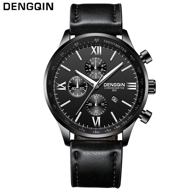 DENGQIN Quarzuhr Männer Edelstahl S Uhren oben Luxus Männlichen Uhr Geschäft Herren Armbanduhr Relogio Masculino: Leder Schwarz