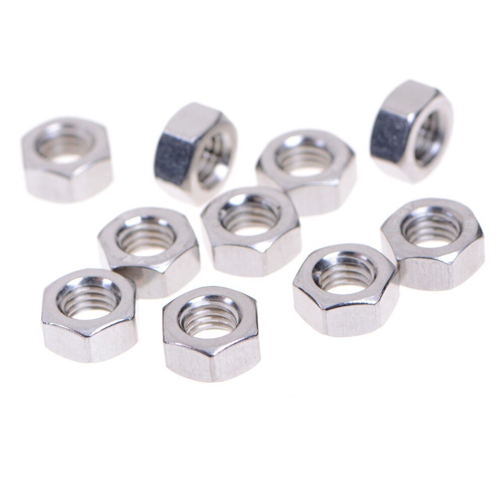 ZLinKJ 10 stks/set DIN 934 M3-M8 304 Roestvrij Staal Hex Moer Hexagon Noten Metrische Draad Set