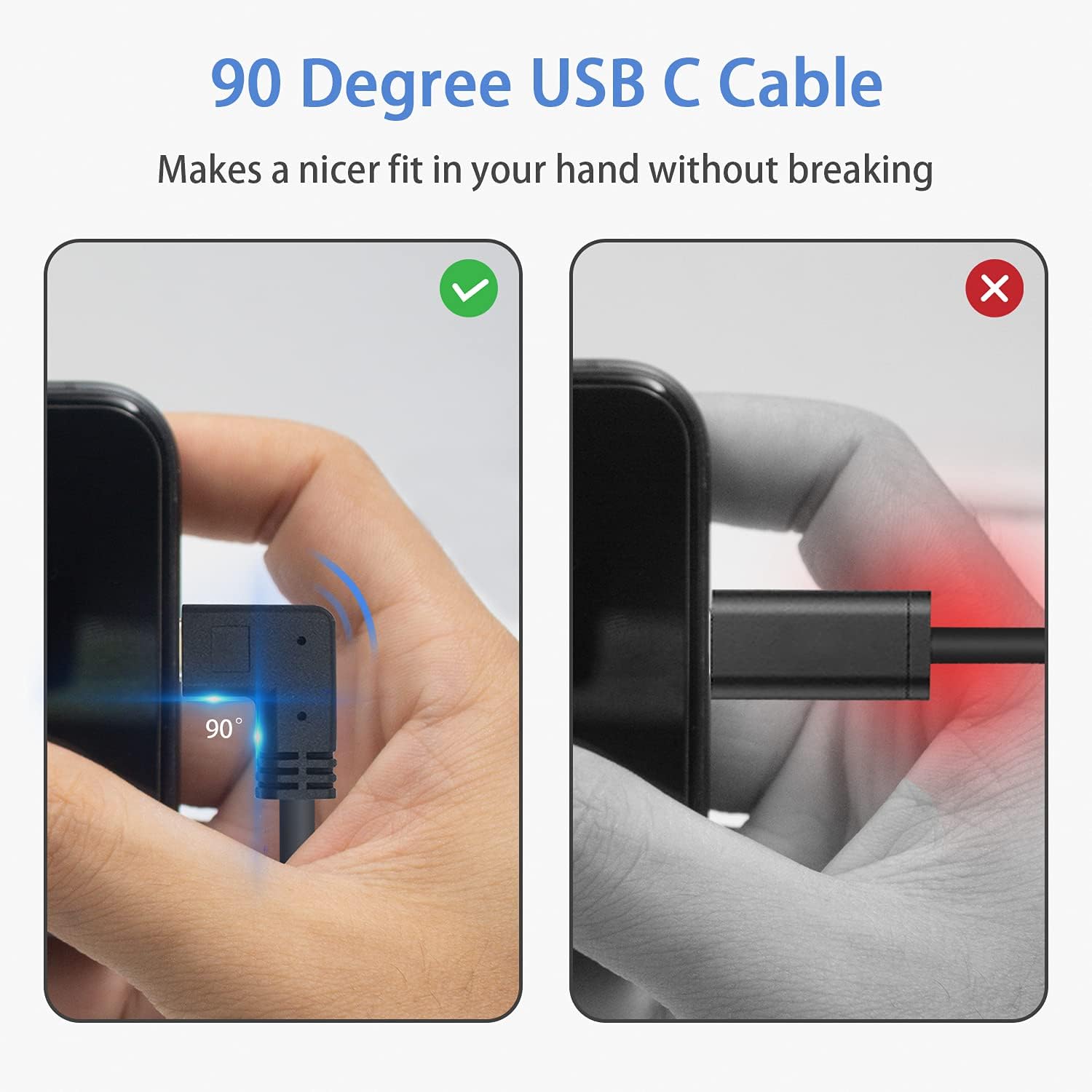 USB C Rechte Hoek 90 Graden USB2.0 Type-C Man-vrouw Verlengkabel 1FT/0.3 m voor Mobiele Telefoon Power Oplaadsnoer
