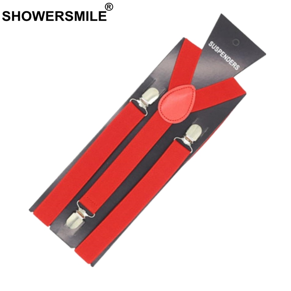Showersmile voksen seler rem herre bælte til bukser solid rød blå lilla klips kjole bryllup seler til mænd tirantes