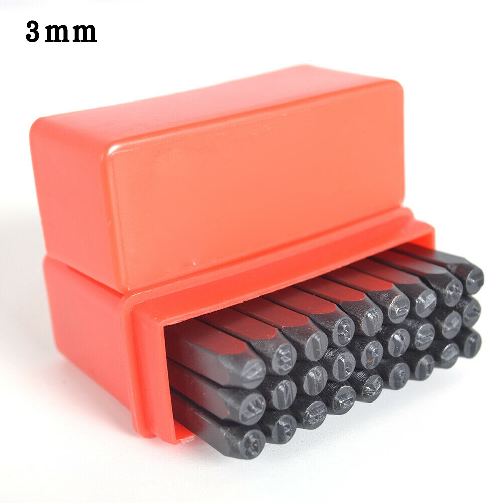 Herramienta de artesanía de cuero, juego de sellos de mayúsculas, letras del alfabeto, punzón de acero, Kits de herramientas de artesanía de Metal, A-Z de 2-6mm, 27 Uds.: 3mm