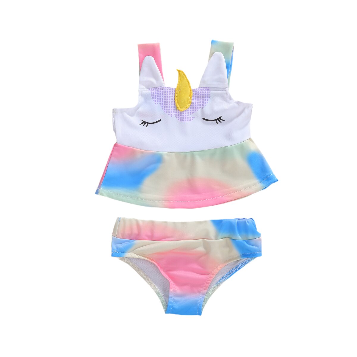 Sommer tie dye klær småbarn delt badedrakt barn jente enhjørning øyevipper ermeløs buksesele badetøy flounced strand bikini