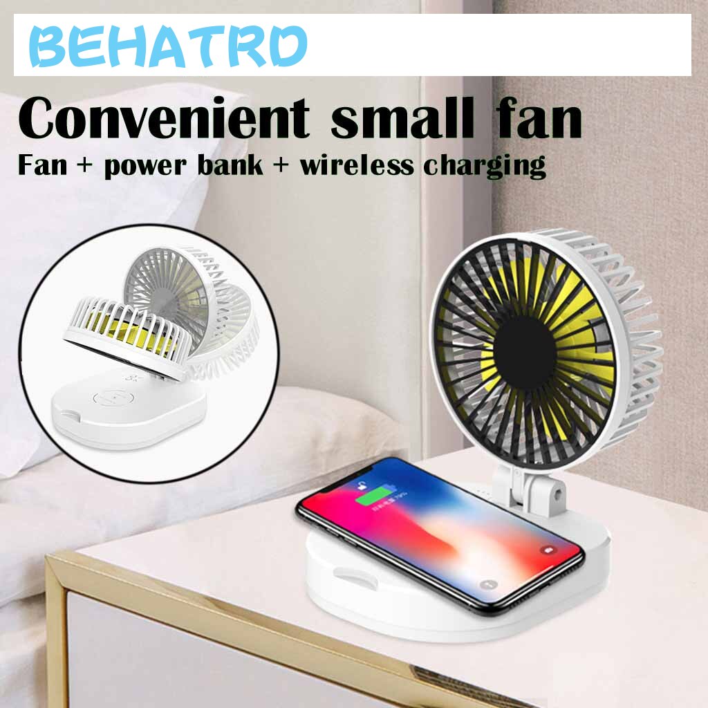 Mini Portable 2-in-1 Fan & Phone Charger + USB charging + Wireless Charging 3-speed adjustable multi-function Car fan