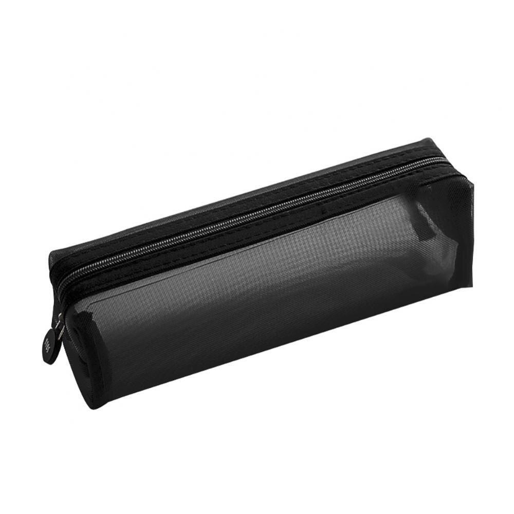Solid Color Pencil Case Zipper Transparent Mesh Pencil Case Pen Storage Bag Student material escolar пенал школьный: black