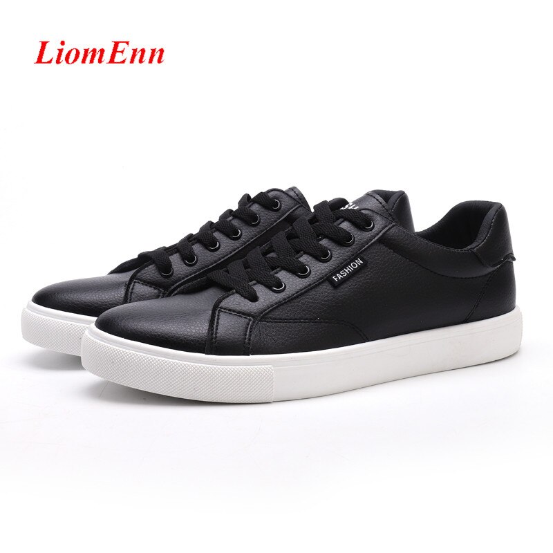Czarne białe trampki damskie mieszkania buty damskie damskie skórzane zasznurować Sport tenis 2020 wiosna mokasyny Unisex duży rozmiar 35-44: Black / 35