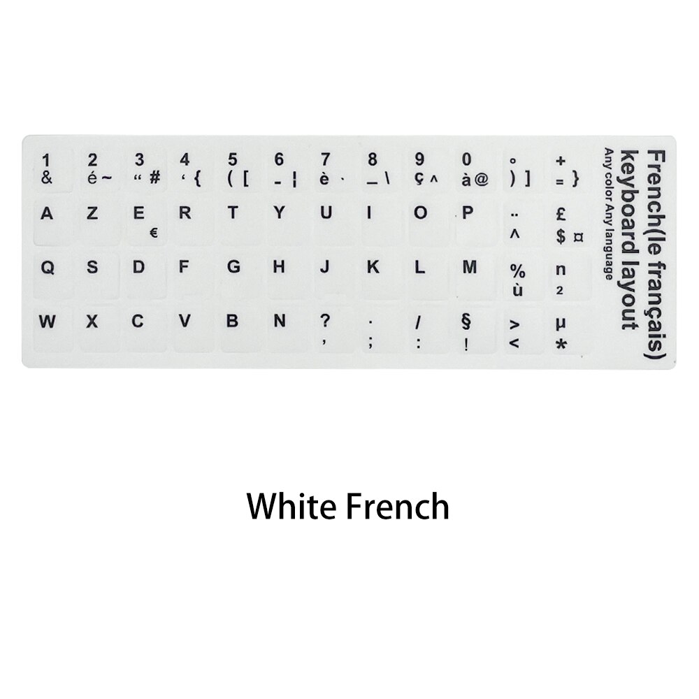 Russian French English Arabic Spanish Portuguese Hebrew Keyboard Stickers Letter Alphabet Layout Sticker For Laptop Desktop PC: White French