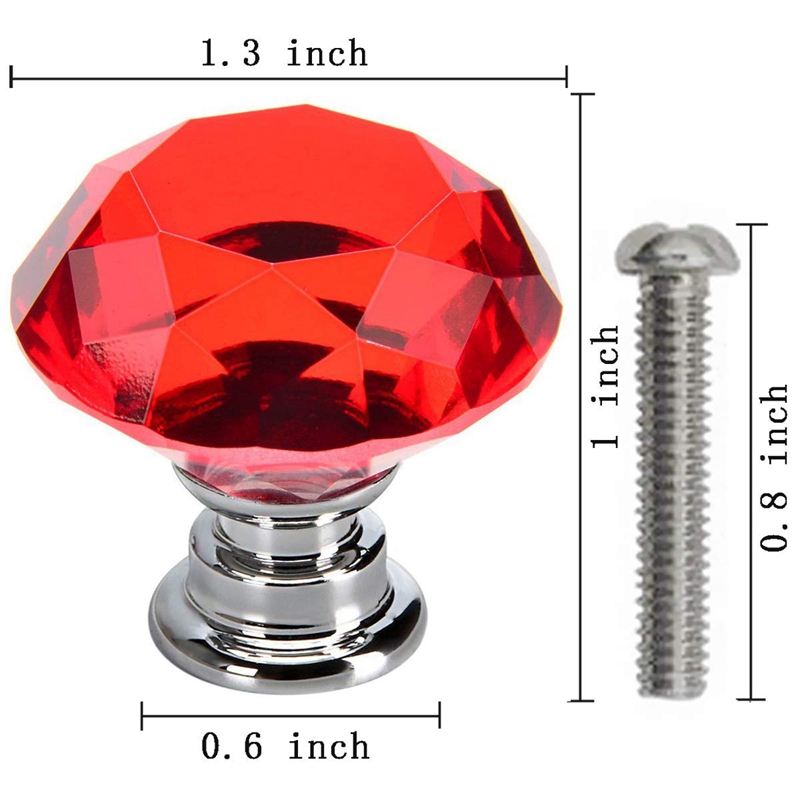 Big Red 10Pcs 30mm Crystal Glass Cabinet Knobs Diamond Shape Drawer Kitchen Cabinets Dresser Cupboard Wardrobe Pulls Handle