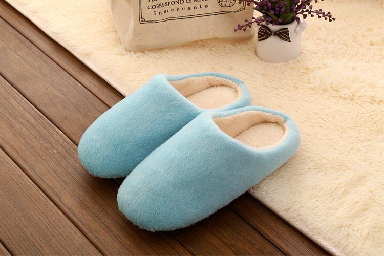 Vinter tøfler for kvinner plysj tøfler ensfarget varme hjem innendørs sko elskere gulv myke tøfler mann sko pantuflas: Himmelblå / 9