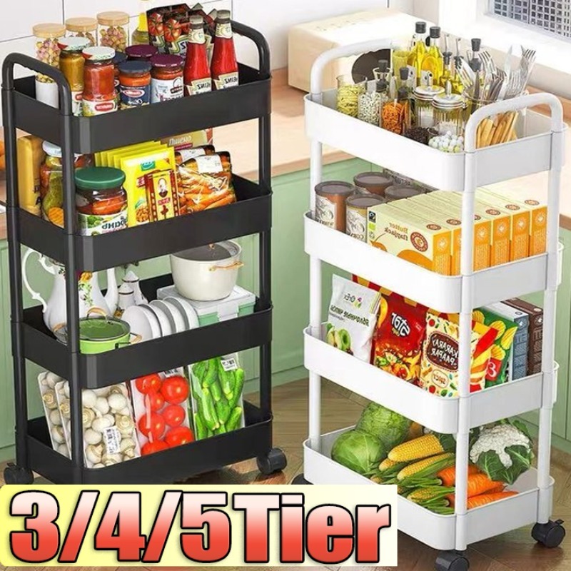 3/4/5Tier Multi-Functional Storage Rack Heavy Duty Organizer Small Cart with Wheels Kitchen Bathroom Storage Trolley Snacks Rack