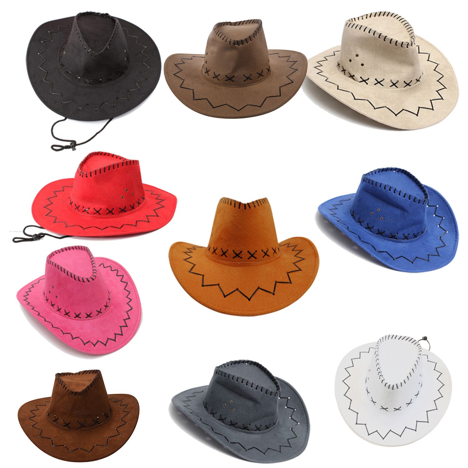 Retro Unisex Denim Wild West Cowboy Cowgirl Rodeo Fancy Dress Accessory Hats red