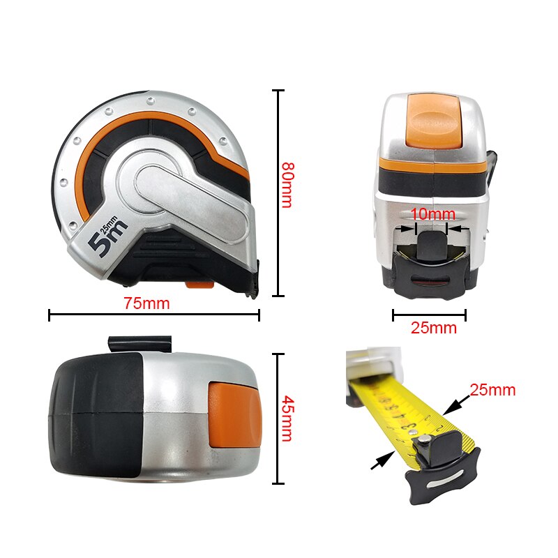 Tape Measure 5m*25mm with Nylon Coating Self Lock Double Sided Graduation Metric Size Measuring Tape Anti-Shock and Non-Slip