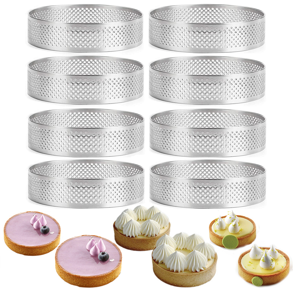 Tart Ring Stainless Steel Tartlet Mold Circle Cutter Pie Ring Heat-Resistant Perforated Cake Mousse Molds Tart Pastry