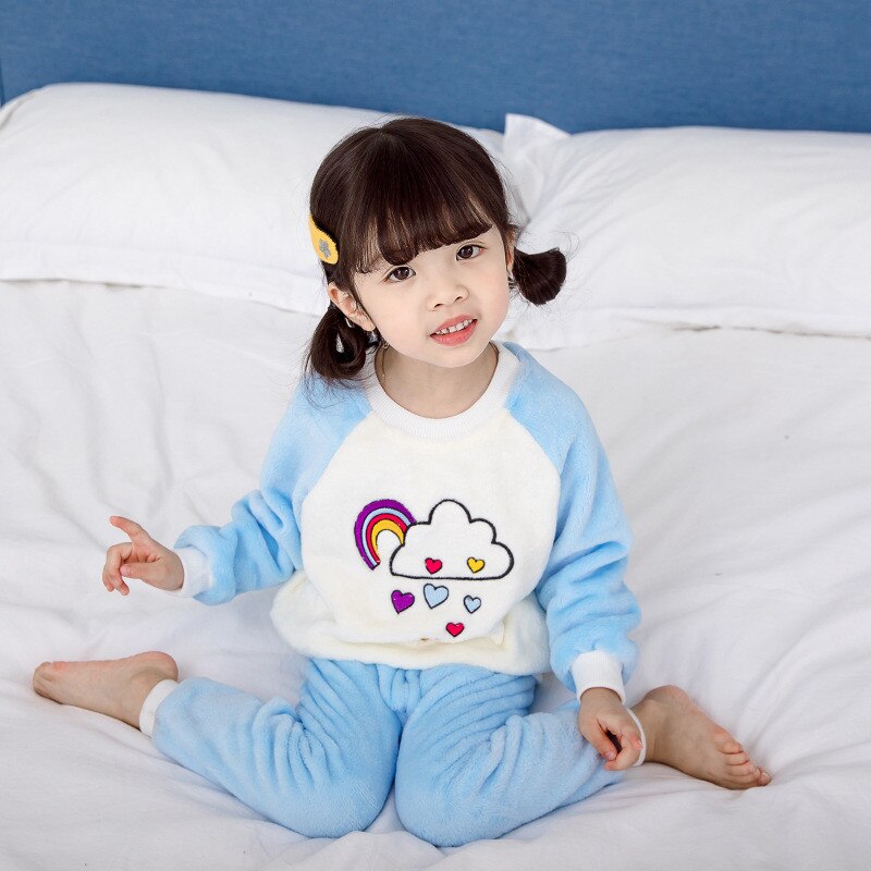 Kinderen Fleece Pyjama Cartoon Nachtkleding Pak Voor Baby Jongens Meisjes Warme Zachte Pyjama Set Herfst Winter Voor 3 4 5 6 7 Jaar Kids: A021-blue / 6T suit 110cm