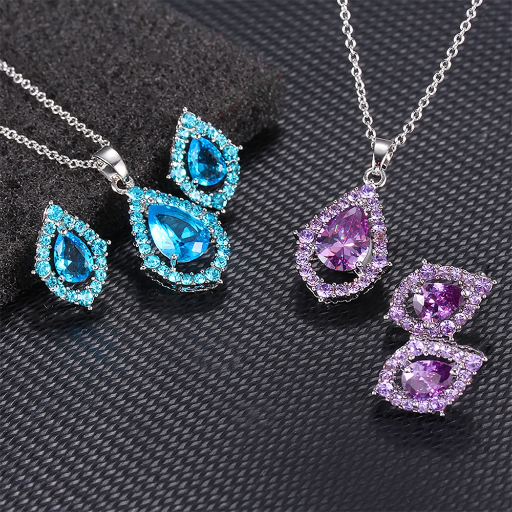 Vrouwen Ketting Oorbellen Verzilverd Zirconia Sieraden Set Mode Eenvoudige Sieraden Set Geven Vriendin