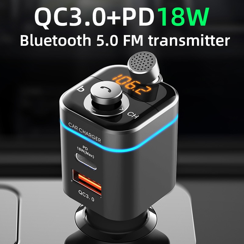 Cden car MP3 player Bluetooth 5.0 receiver FM transmitter pd18w USB-C car charger U disk music phone player