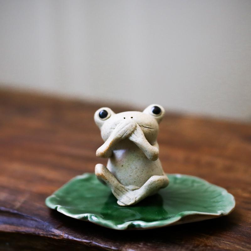 Décoration de la maison | Céramique brute, originale et créative, faite à la main, petite grenouille, décor de thé bouddha, série d'animaux familiers, décoration de thé: Do not say