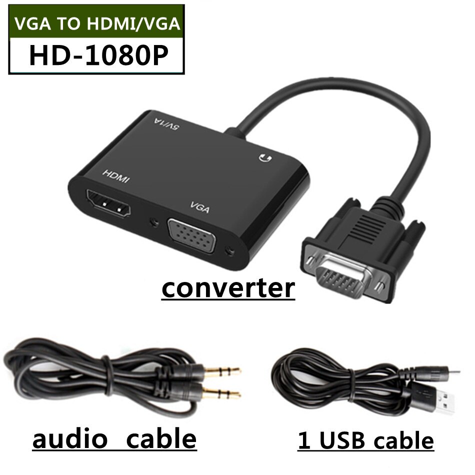 VGA to HDMI VGA adapter HD 1080P VGA splitter (1 in 2 output) suitable for computers desktops laptops Display projector: Default Title