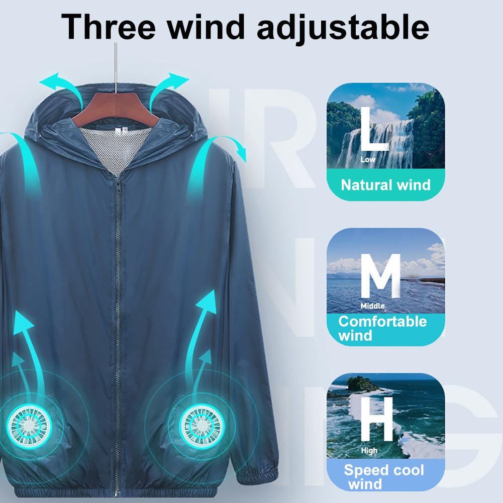 SALES！！Summer Outdoor Unisex Cooling Fan Long Sleeve Hooded Jacket Working Top Coat