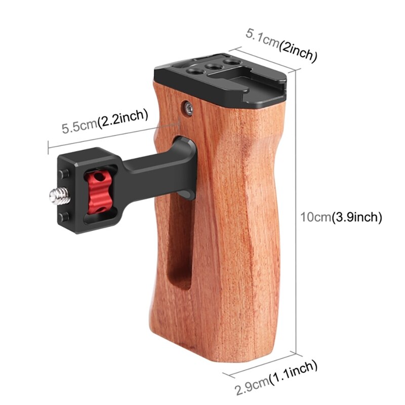 Universele Camera Houten Side Handvat Met Koud Shoe Mount Voor Camera Kooi Stabilizer 1/4 Inch Schroef