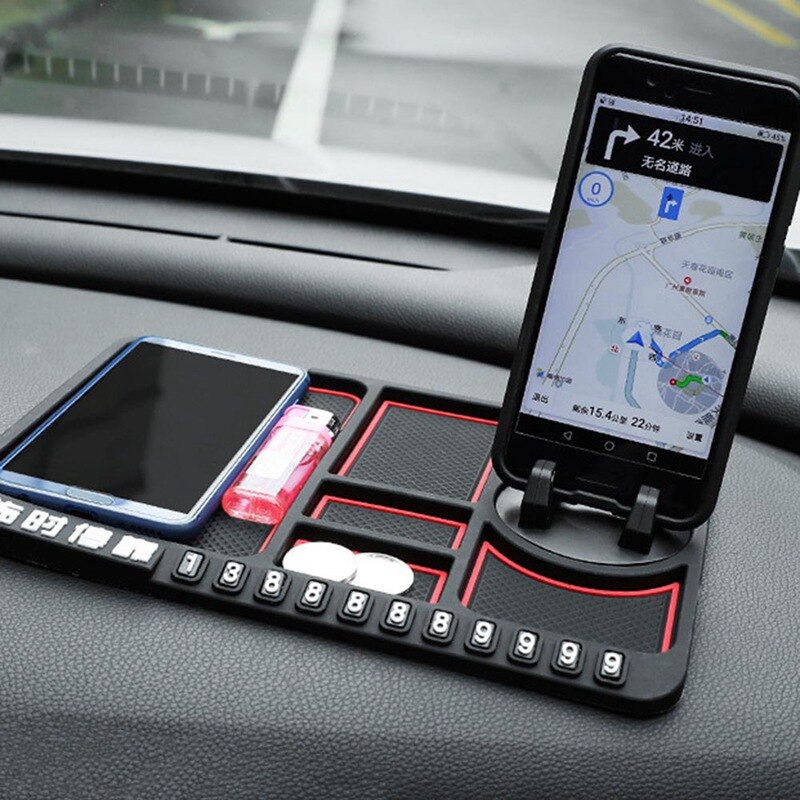 Multifunctionele Auto Anti-Slip Mat Telefoon Houder Tijdelijke Parking Nummer Teken Panel Opslag Pad