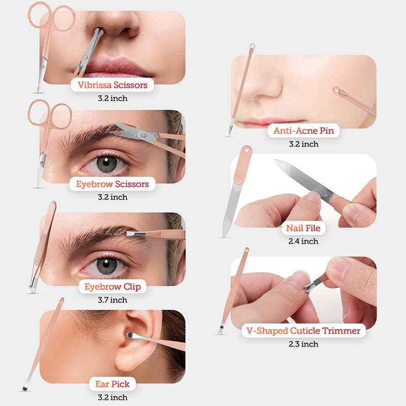 7/10/12/15/18Pcs/Set Nail Kit Set Rose Gold Stainless Steel Multifunction Manicure Set With Luxurious Travel Case