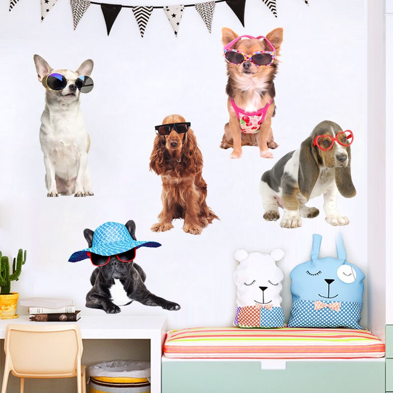 Cartoon Dog Wall Sticker 3D Cute Puppy Wall Stickers For Kids Rooms Nursery Wall Decor Removeable House Decoration Room Decal