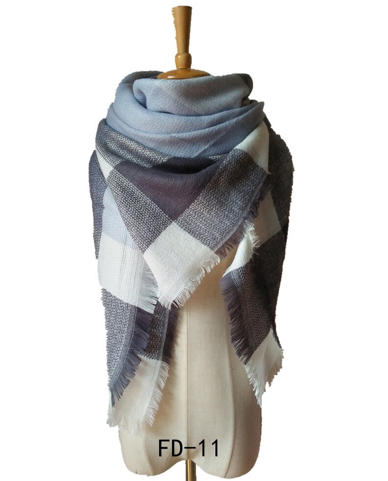 knitted spring winter women triangle scarf plaid warm cashmere scarves shawls luxury brand neck bandana pashmina lady wrap: color 10