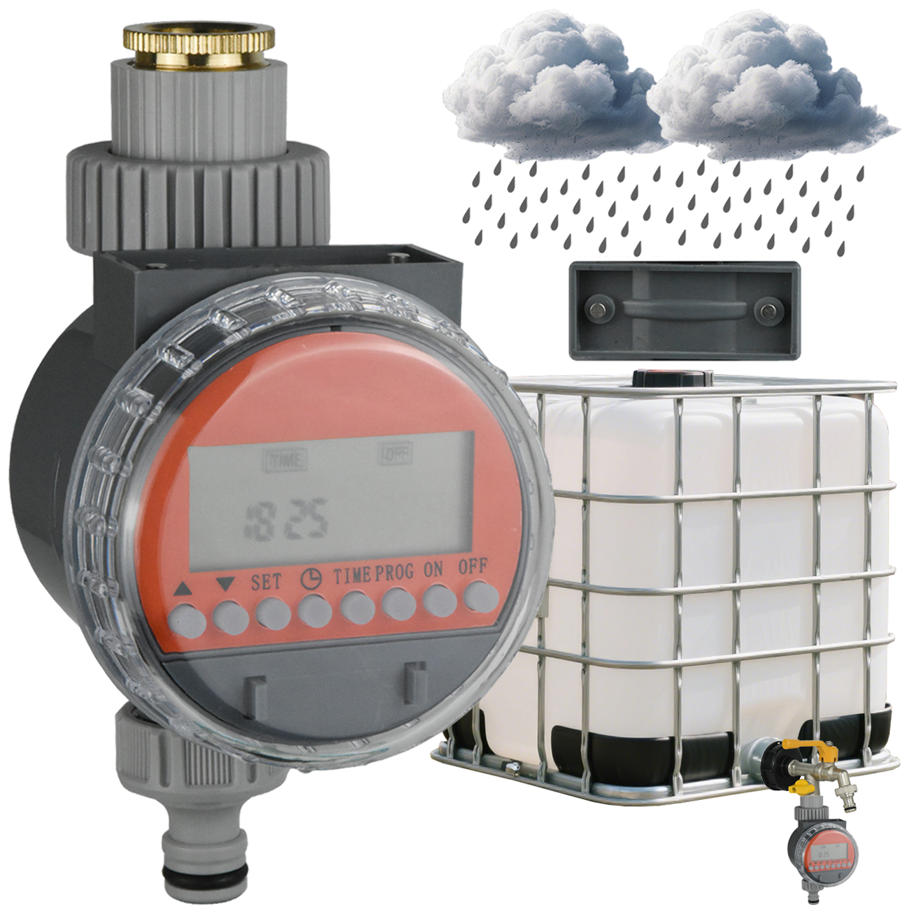 Zawór kulowy czujnika deszczu robić szklarni KESLA, bezciśnieniowy, z timerem robić automatycznego nawadniania, zestaw robić nawadniania kropelkowego, zbiornik na wodę.
