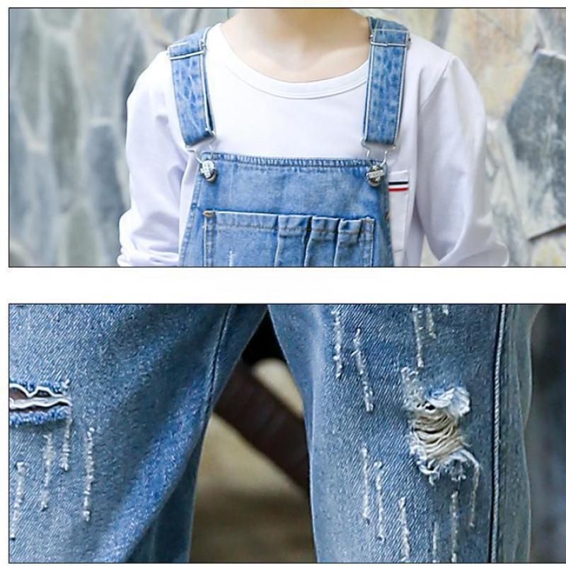 Monos de para niños, monos vaqueros para niñas de 6-15 años, pantalones vaqueros a rayas, ropa para niños, pantalones con agujeros, ropa Y52