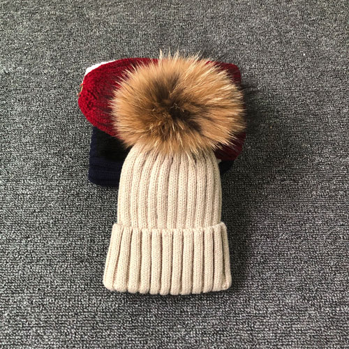 Vinter efterår piger drenge pels pom pom huer hatte bomuld hue hue til baby dejlige strikhuer med pels pompon hatte børn