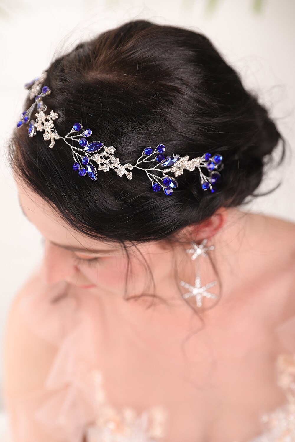 Zilver Blauw Kristal Bruiloft Haar Band Strass Bruids Kroon Hoofdtooi Banket Feest Party Voor Vrouwen