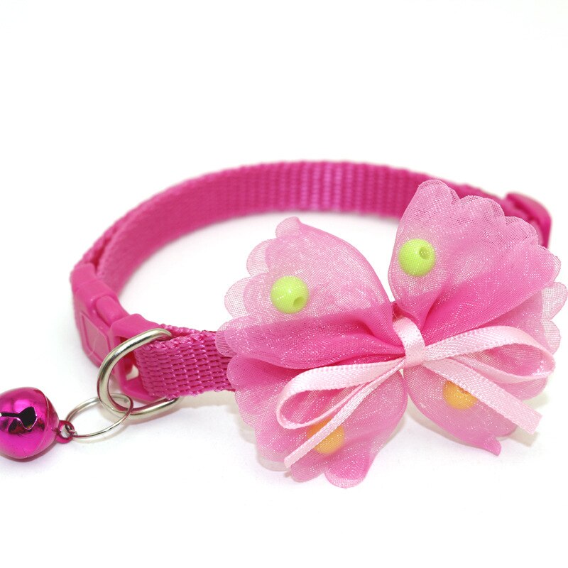 Kjæledyr katt perle sløyfe krage-nydelig kjæledyr tilbehør billig søt blonder sløyfe blomsterpike pus valpehalsbånd med blinkende bjeller: Rosenrød